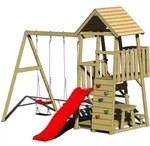 Wendi Toys - Holz Spielturm Flamingo Mit Rutsche, Kletterwand, 2 Schaukeln &
