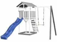 Beach Tower Spielturm aus Holz in Weiß & Grau Spielhaus für Kinder mit blauer