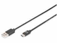 Digitus USB-Kabel USB 2.0 USB-C® Stecker, USB-A Stecker 1.80 m Schwarz Geschirmt