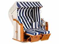 SunnySmart Garten-Strandkorb Rustikal 250 plus 2-Sitzer xl weiß/blau mit Kissen