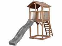 Beach Tower Spielturm aus Holz in Braun Spielhaus für Kinder mit grauer...