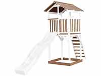 Beach Tower Spielturm aus Holz in Braun & Weiß Spielhaus für Kinder mit weißer