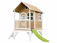 Spielhaus Tom mit hellgrüner Rutsche Stelzenhaus in Braun & Weiß aus fsc Holz...