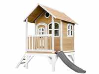 Spielhaus Tom mit grauer Rutsche Stelzenhaus in Braun & Weiß aus fsc Holz für