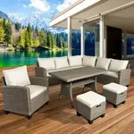 Gartenm&ouml;bel Set Hacienda Braun/beige Bis Zu 10 Personen Inkl. Kissen & Abdeckung