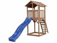 Beach Tower Spielturm aus Holz in Braun Spielhaus für Kinder mit blauer...