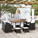 9-tlg. Garten-essgruppe Poly Rattan Akazienholz Schwarz Vidaxl