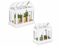 Mini Gewächhaus, 2er Set, für die Fensterbank, Indoor Treibhaus, Glas und mdf,