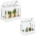 Relaxdays - Mini Gew&auml;chhaus, 2er Set, F&uuml;r Die Fensterbank, Indoor Treibhaus, Glas