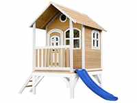 Spielhaus Tom mit blauer Rutsche Stelzenhaus in Braun & Weiß aus fsc Holz für
