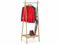 Kleiderständer Bambus, klappbar, Kleiderstange mit Ablage, 4 Haken, hbt: 160 x...