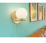 Trio - Wandleuchte Pure Messing Mit Glaskugel Opal Wei&szlig; Flex Mit / Ohne Kabel, H: