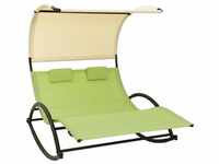 Doppel-Sonnenliege,Liegestuhl mit Sonnendach Textilene Grün und Creme vidaXL
