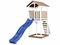 Beach Tower Spielturm aus Holz in Braun & Weiß Spielhaus für Kinder mit blauer
