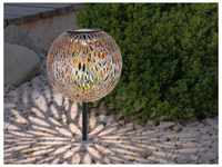 LED Metall Solarkugel Ø 18cm mit Erdspieß, Silber Antik