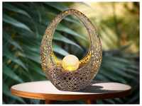Globo - Solarleuchte mit Crackle Glaskugel, Dekorstanzungen Bronzefarben, Höhe