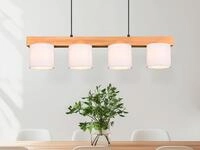 Pendelleuchte Cameron Holzbalken 4-flammig Stoff Lampenschirme Wei&szlig;, B: 75cm