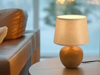 Webmarketpoint - Tischleuchte Luxor Keramik Holzoptik Mit Stoffschirm Beige, H&ouml;he