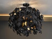 L&uacute;zete - Gro&szlig;e Deckenleuchte Leavy Mit Bl&auml;tter Lampenschirm Schwarz Gold, &Oslash; 70cm