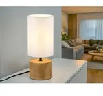 Tischleuchte Woody Holzfu&szlig; Mit Stoffschirm In Wei&szlig;, H&ouml;he 30cm