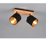 Trio - Deckenstrahler Tommy 2-flammig Holz, Stoffschirme Schwarz Gold, Breite 28cm