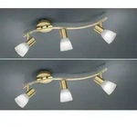 2er Set Led Deckenstrahler Messing 3-flammig Mit Glasschirmen, Breite 55cm