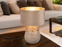 Tischleuchte Kiran Keramikfu&szlig; Grau Mit Samtschirm Beige Gold, H&ouml;he 38cm