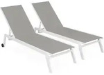 Sweeek - 2er-set Sonnenliegen, 5 Positionen Mit R&auml;dern Wei&szlig; / Taupe