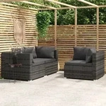 3-tlg. Garten-lounge-set Mit Kissen Grau Poly Rattan Vidaxl