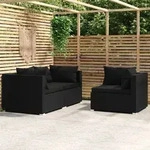 3-tlg. Garten-lounge-set Mit Kissen Schwarz Poly Rattan - Vidaxl