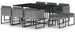 11-tlg. Garten-essgruppe Mit Kissen Poly Rattan Grau - Vidaxl
