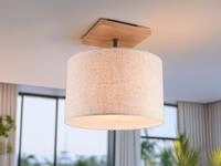 Trio - Deckenleuchte Elmau Mit Stoffschirm In Beige Und Naturholz Sockel, &Oslash; 36cm