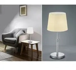 Trio - Tischleuchte Lyon Silber Mit Stoffschirm Wei&szlig;, H&ouml;he 45-56cm Verstellbar