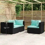 3-tlg. Garten-lounge-set Mit Kissen Schwarz Poly Rattan Vidaxl