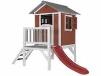 Spielhaus Beach Lodge xl in Rot mit Rutsche in Rot Stelzenhaus aus fsc Holz für