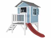 Spielhaus Beach Lodge xl in Blau mit Rutsche in Rot Stelzenhaus aus fsc Holz für