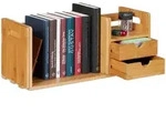 Relaxdays - Schreibtisch Organizer Bambus, 2 Schubladen, B&uuml;cherregal Ausziehbar,