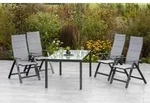 5tlg Florenz Set 4 Sessel 1 Tisch 150x90cm Alu/textil