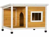 Pawhut - Hundehütte mit Veranda, aufklappbares Dach, Fenster, verstellbare...