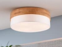 Trio Leuchten - Deckenleuchte Seasons Holzlampe Mit Stoffschirm Wei&szlig;, &Oslash; 50cm