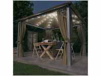 Pavillon mit Vorhängen & LED-Lichterkette 300x300 cm Taupe Alu vidaXL808813