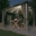 Vidaxl Pavillon Mit Vorh&auml;ngen & Led-lichterkette 300x300 Cm Taupe Alu