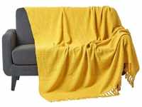 Homescapes - berwurf Nirvana, 100% Baumwolle, gelb, 150 x 200 cm - Gelb