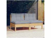 Bonnevie - 2-Sitzer-Gartensofa mit Grauen Kissen Massivholz Kiefer vidaXL870904