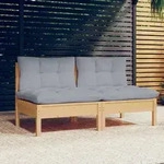 2-sitzer-gartensofa Mit Grauen Kissen Massivholz Kiefer - Vidaxl