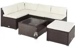 Gartenm&ouml;bel Lounge Set Wetterfest 5 Personen Polyrattan Sicherheitsglas Tisch