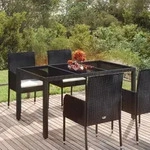 Gartentisch Mit Glasplatte Schwarz 150x90x75 Cm Poly Rattan - Vidaxl