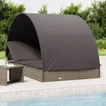 Vidaxl 2-person Sunbed With Round Roof Grey 211x112x140 Cm Poly Rattan
