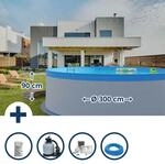 Stahlwandpool Set (6-teilig) Rund 300 X 90 Cm, Stahl 0,3 Mm Wei&szlig; Folie 0,2 Mm Blau