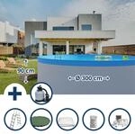 Stahlwandpool Set (7-teilig) Hoch Rund 300 X 90 Cm, Stahl 0,3 Mm Wei&szlig; Folie 0,2 Mm